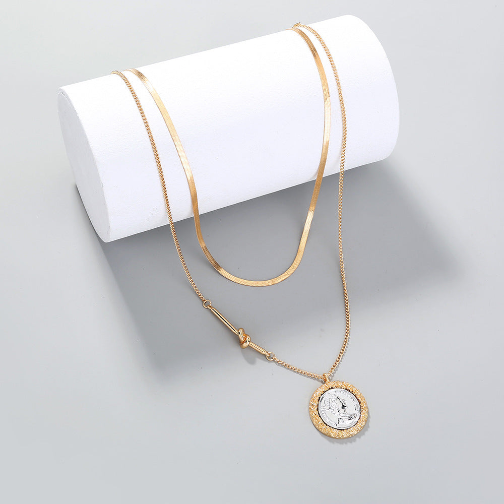 Round Plate Portrait Pendant Double-layer Necklace Necklace