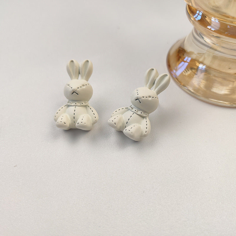 White Earrings Matte Bunny