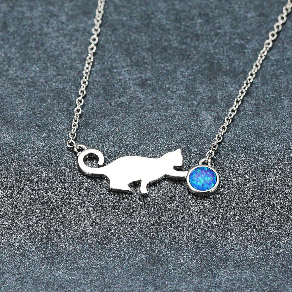 Cat Playing Ball Necklace Cartoon Cute Design Sense Necklace