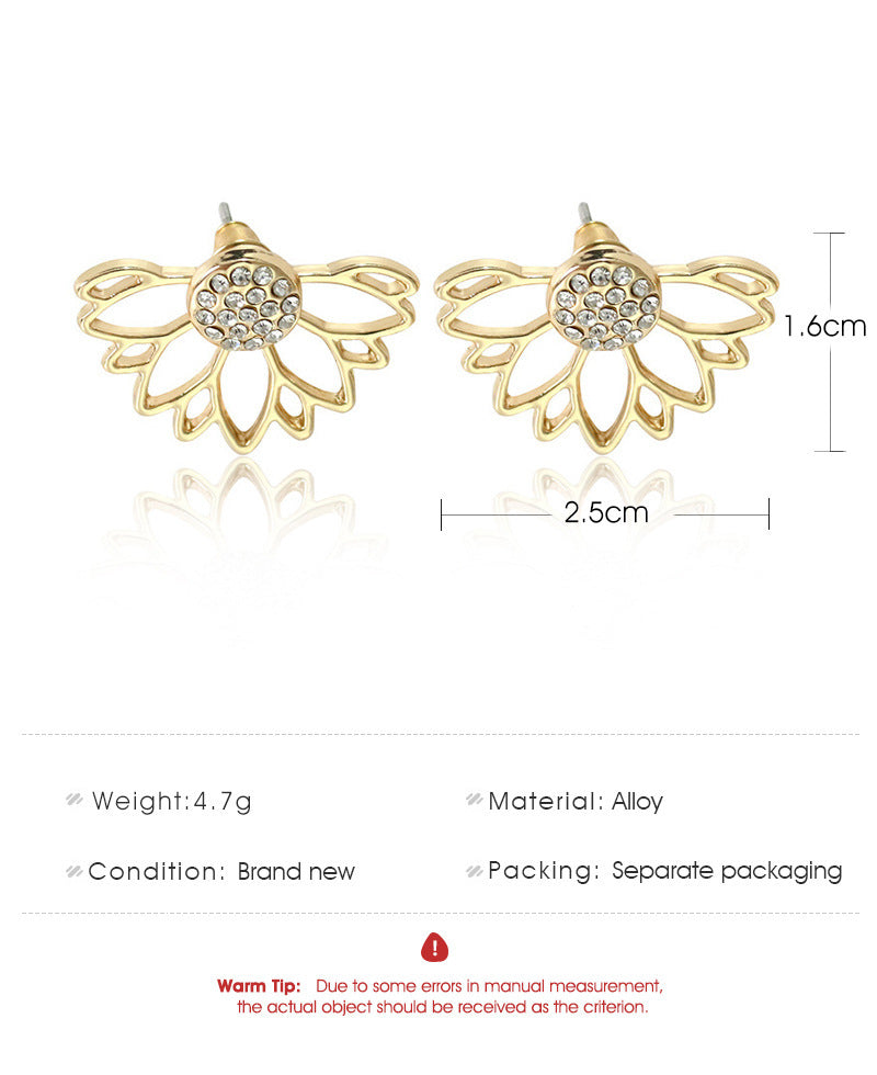 Creative Hollow Lotus Shape Full Diamond Earrings